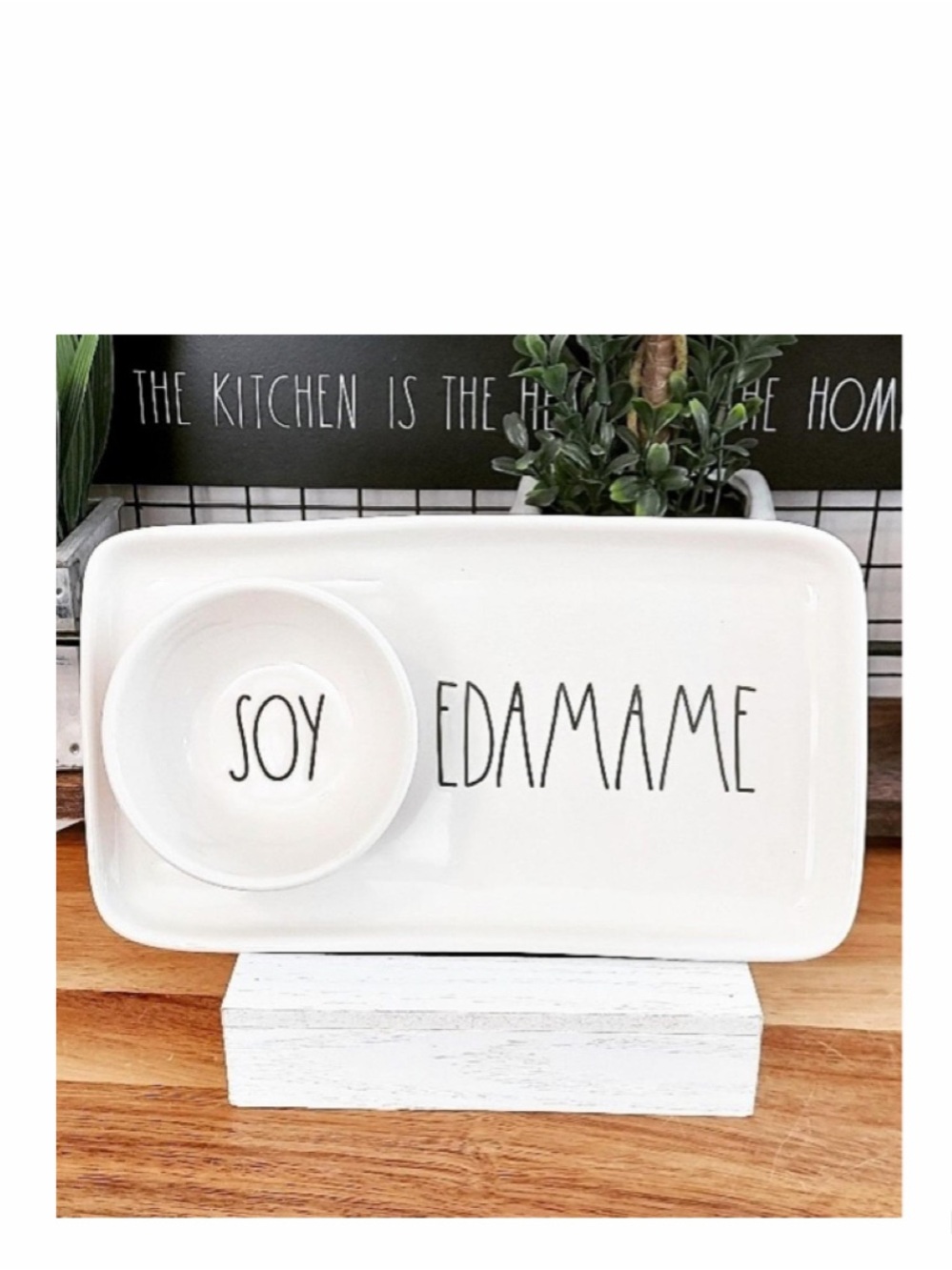 NEW Rae Dunn SOY & EDAMAME Ceramic Serving Dish with Attached Bowl